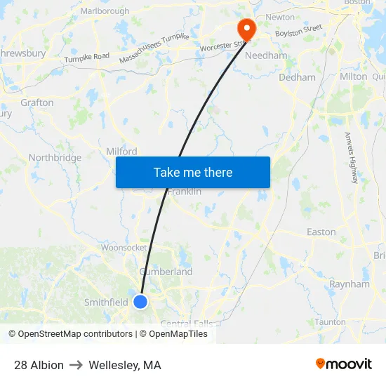28 Albion to Wellesley, MA map