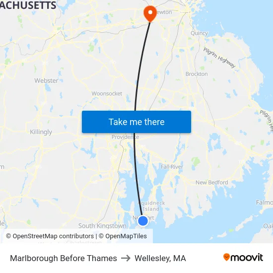 Marlborough Before Thames to Wellesley, MA map