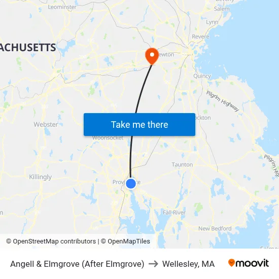 Angell & Elmgrove (After Elmgrove) to Wellesley, MA map
