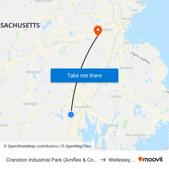 Cranston Industrial Park (Amflex & Comstock) to Wellesley, MA map