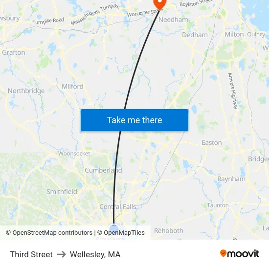 Third Street to Wellesley, MA map