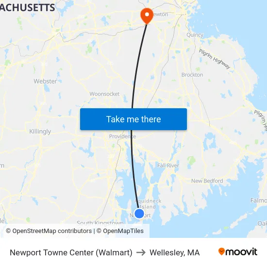 Newport Towne Center (Walmart) to Wellesley, MA map