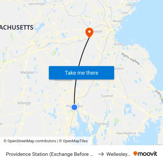 Providence Station (Exchange Before Park Row W) to Wellesley, MA map