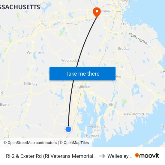 Ri-2 & Exeter Rd (Ri Veterans Memorial Cemetery) to Wellesley, MA map