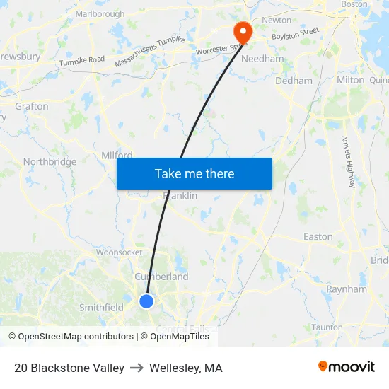20 Blackstone Valley to Wellesley, MA map