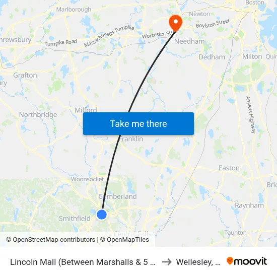 Lincoln Mall (Between Marshalls & 5 Below) to Wellesley, MA map