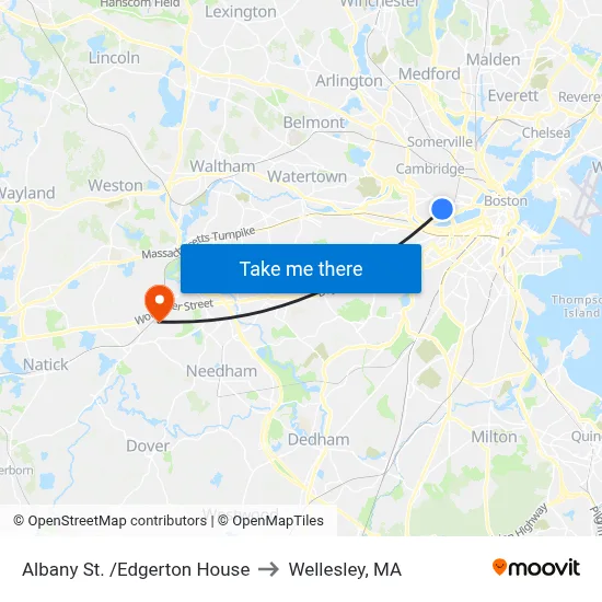 Albany St. /Edgerton House to Wellesley, MA map
