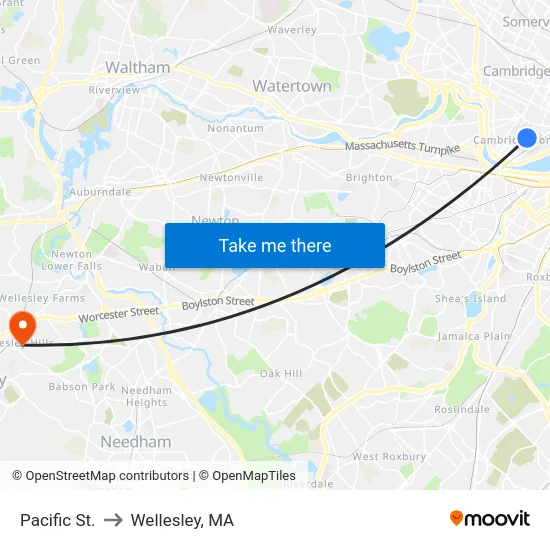 Pacific St. to Wellesley, MA map