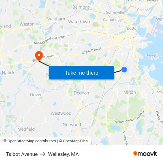 Talbot Avenue to Wellesley, MA map