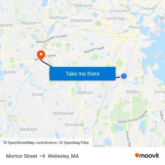 Morton Street to Wellesley, MA map