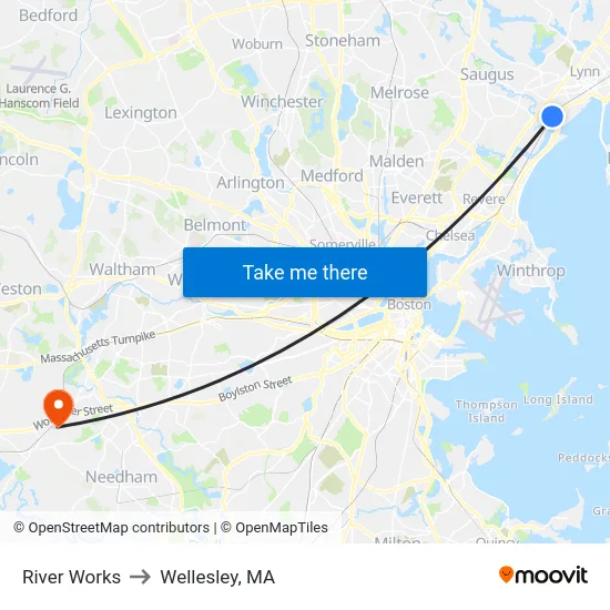 River Works to Wellesley, MA map