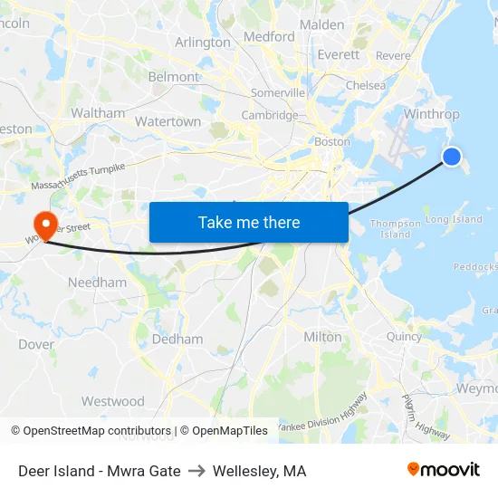 Deer Island - Mwra Gate to Wellesley, MA map
