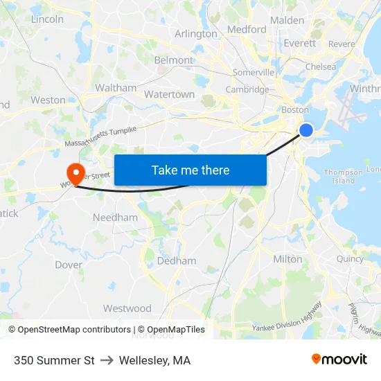 350 Summer St to Wellesley, MA map