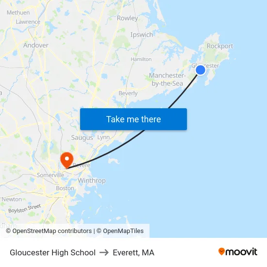 Gloucester High School to Everett, MA map