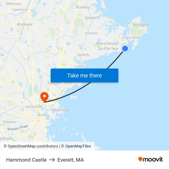 Hammond Castle to Everett, MA map