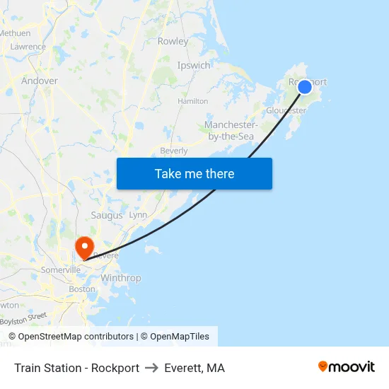 Train Station - Rockport to Everett, MA map