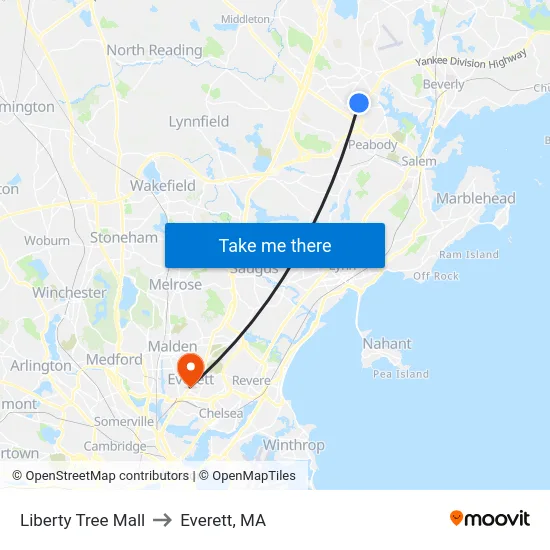 Liberty Tree Mall to Everett, MA map
