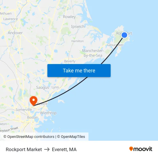 Rockport Market to Everett, MA map