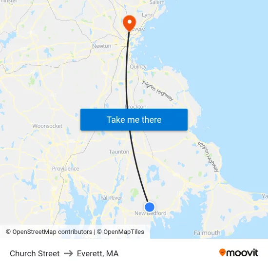 Church Street to Everett, MA map