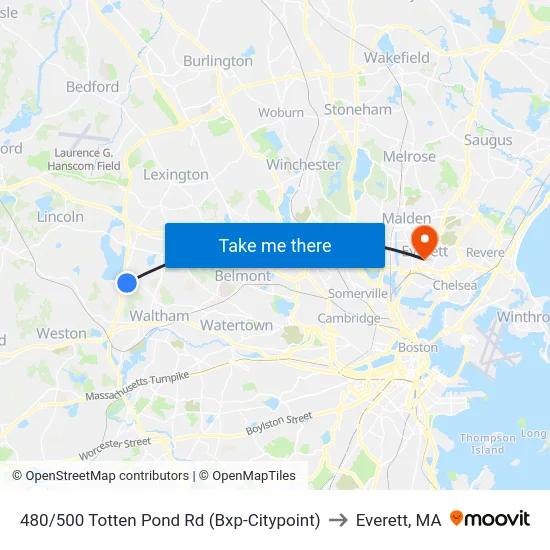 480/500 Totten Pond Rd  (Bxp-Citypoint) to Everett, MA map