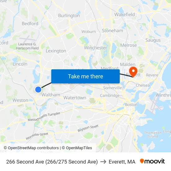266 Second Ave (266/275 Second Ave) to Everett, MA map