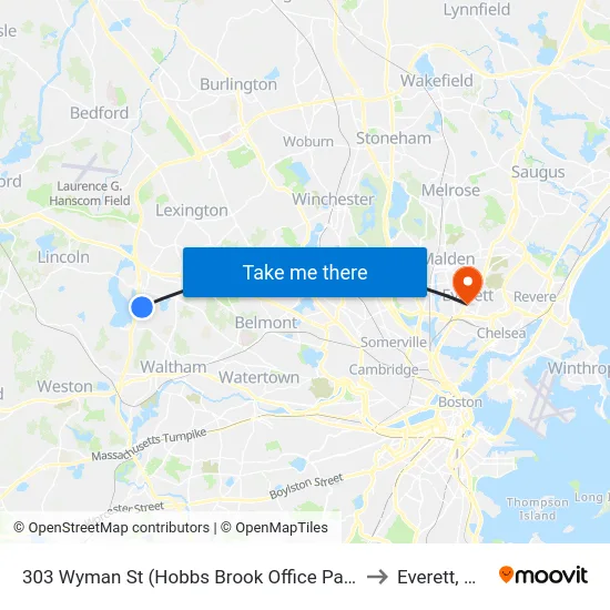 303 Wyman St  (Hobbs Brook Office Park) to Everett, MA map