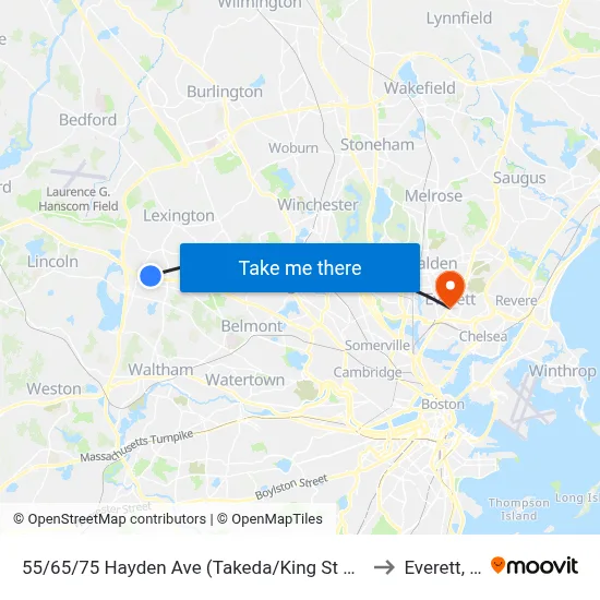 55/65/75 Hayden Ave  (Takeda/King St Properties) to Everett, MA map