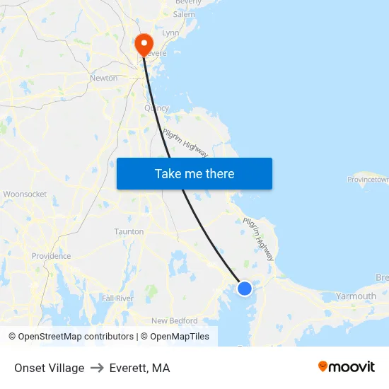 Onset Village to Everett, MA map