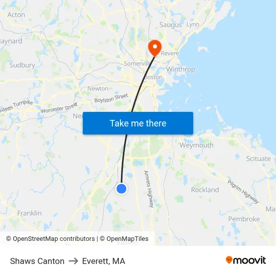 Shaws Canton to Everett, MA map