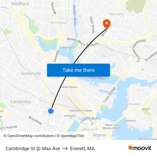 Cambridge St @ Max Ave to Everett, MA map