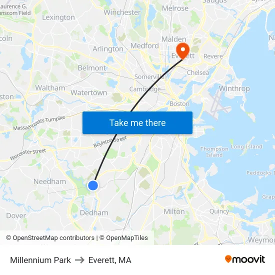 Millennium Park to Everett, MA map