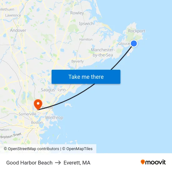 Good Harbor Beach to Everett, MA map