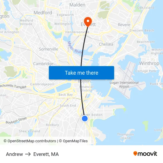 Andrew to Everett, MA map