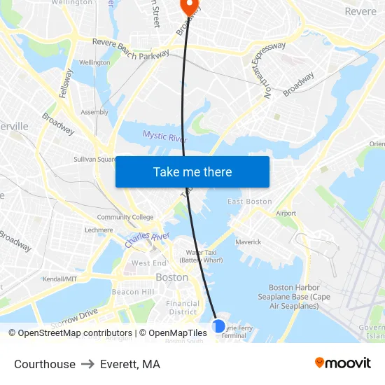 Courthouse to Everett, MA map