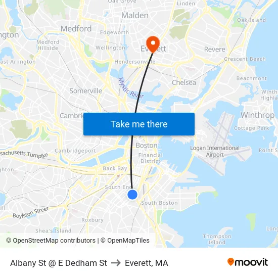 Albany St @ E Dedham St to Everett, MA map
