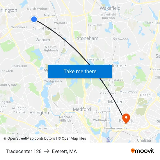 Tradecenter 128 to Everett, MA map