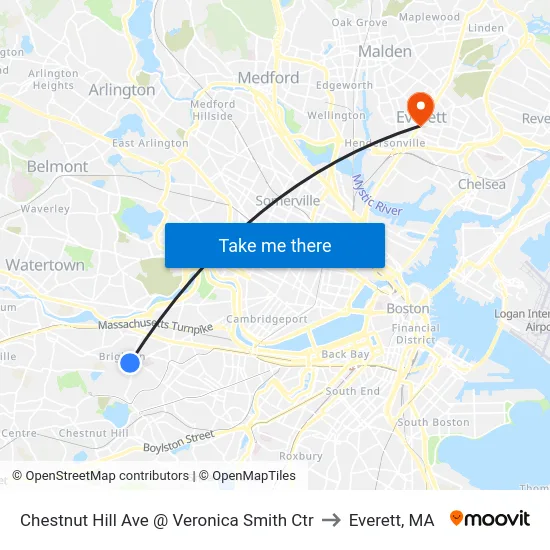 Chestnut Hill Ave @ Veronica Smith Ctr to Everett, MA map