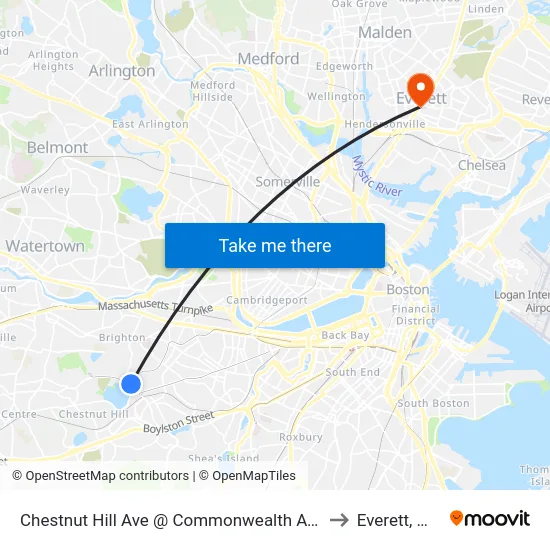 Chestnut Hill Ave @ Commonwealth Ave to Everett, MA map