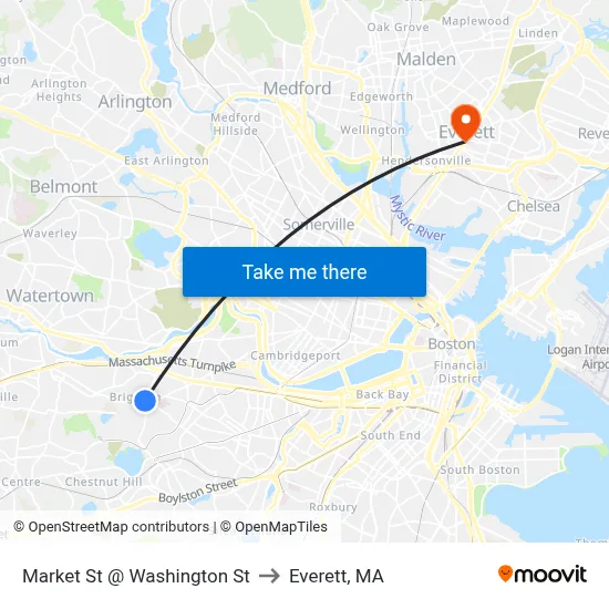 Market St @ Washington St to Everett, MA map