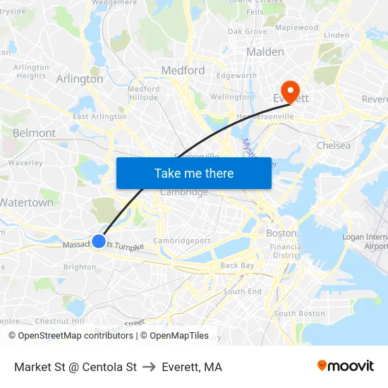 Market St @ Centola St to Everett, MA map