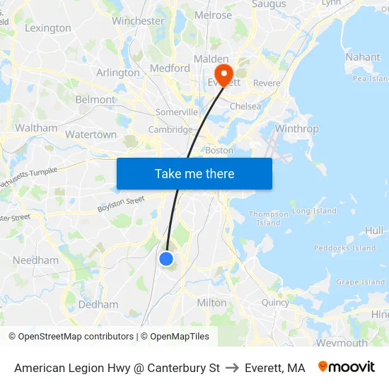 American Legion Hwy @ Canterbury St to Everett, MA map