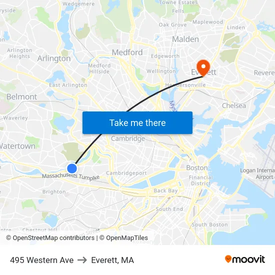 495 Western Ave to Everett, MA map