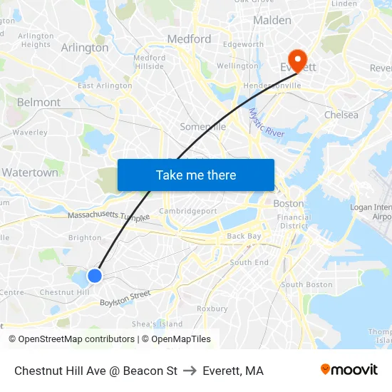 Chestnut Hill Ave @ Beacon St to Everett, MA map