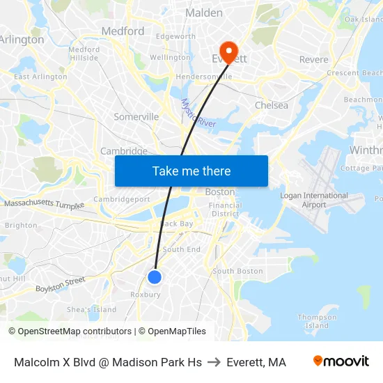 Malcolm X Blvd @ Madison Park Hs to Everett, MA map