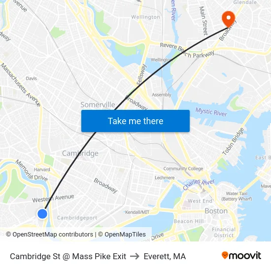 Cambridge St @ Mass Pike Exit to Everett, MA map