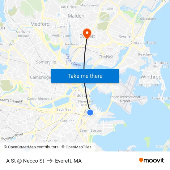 A St @ Necco St to Everett, MA map