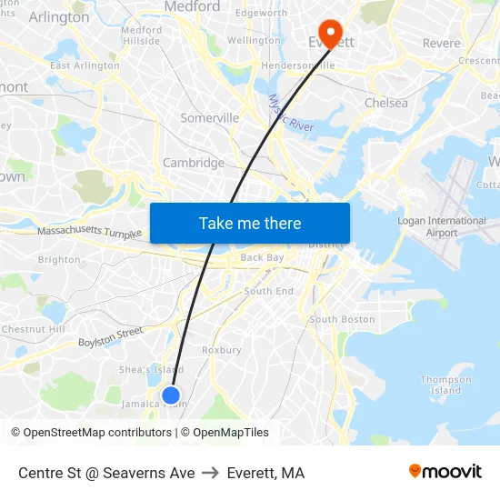 Centre St @ Seaverns Ave to Everett, MA map