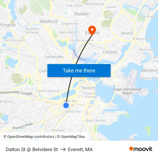 Dalton St @ Belvidere St to Everett, MA map