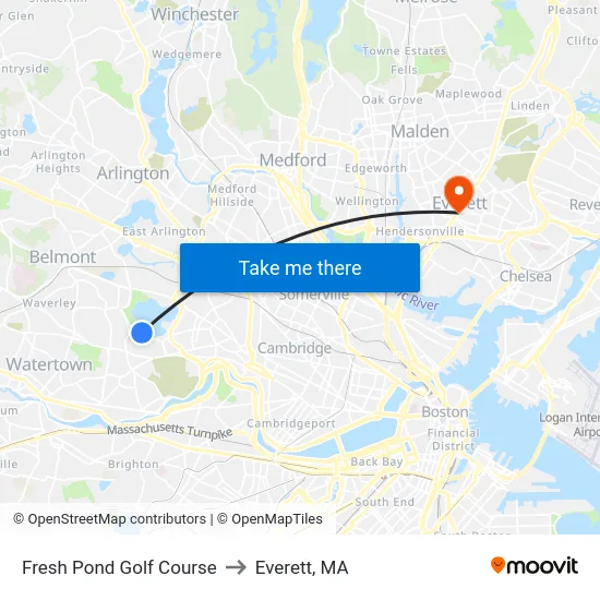 Fresh Pond Golf Course to Everett, MA map