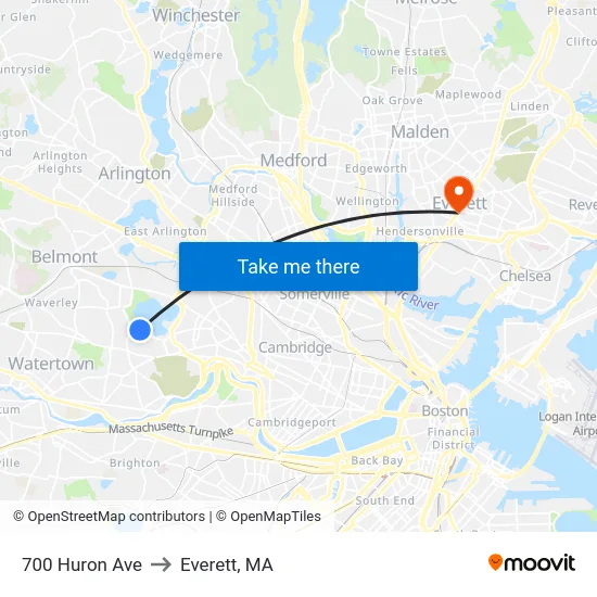 700 Huron Ave to Everett, MA map